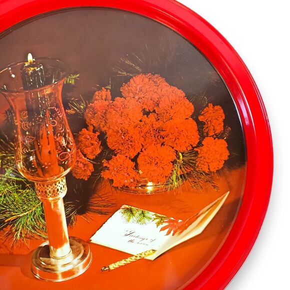Vintage Set of 3 Christmas Tin Trays Atlantic Can Co Style Round Serving MCM - Picture 10 of 16